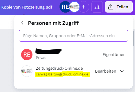 Zeitung in Canva teilen und freigeben
