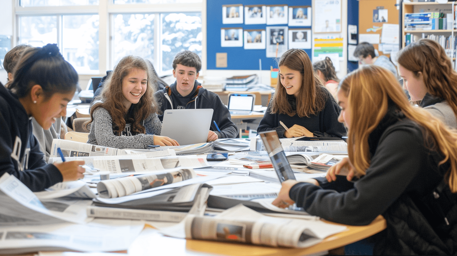 Schüler arbeiten gemeinsam an einer eigenen Abschlusszeitung